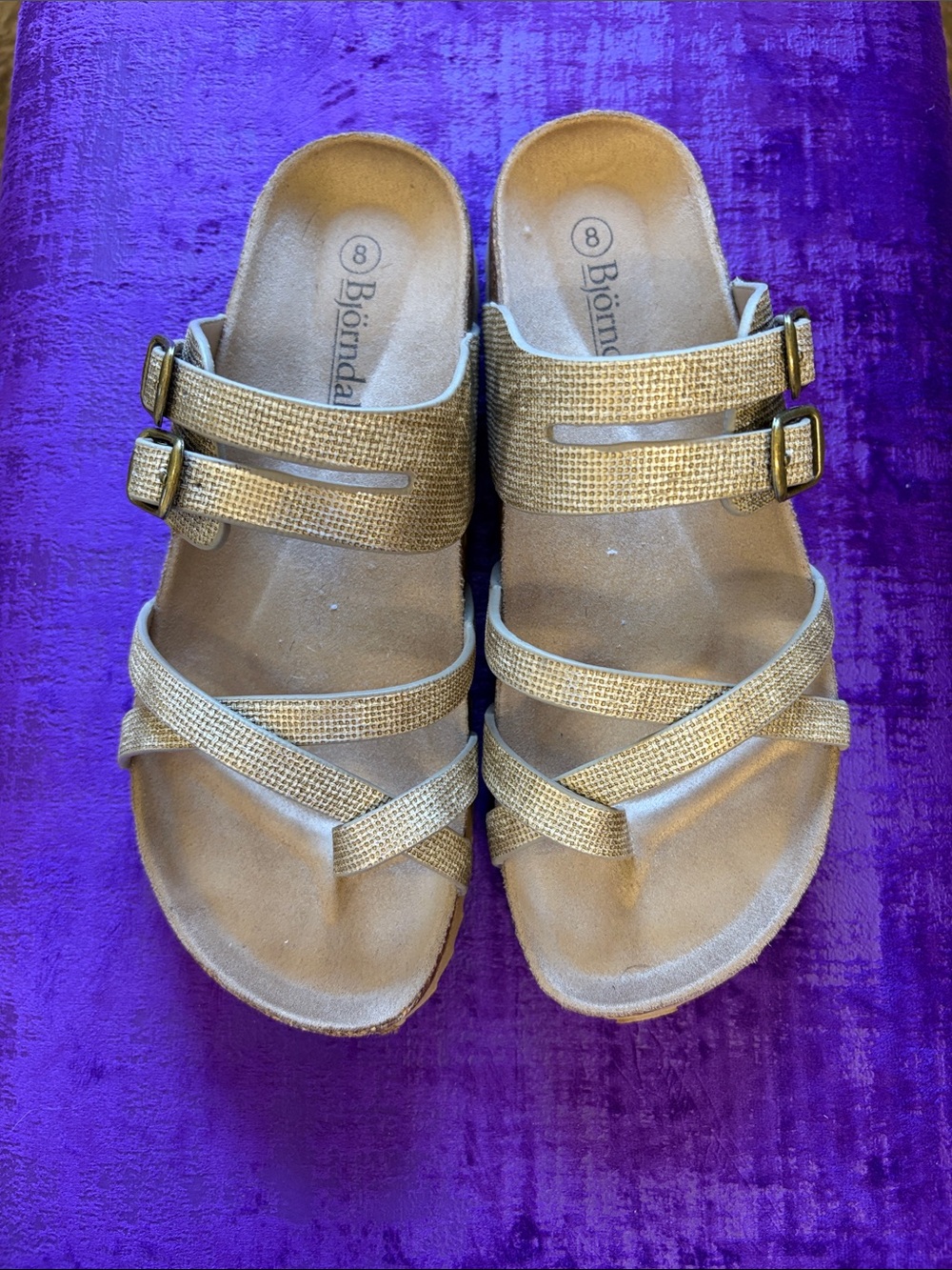 Bjorndal Gold Double-Buckle Strappy Slide Sandals
